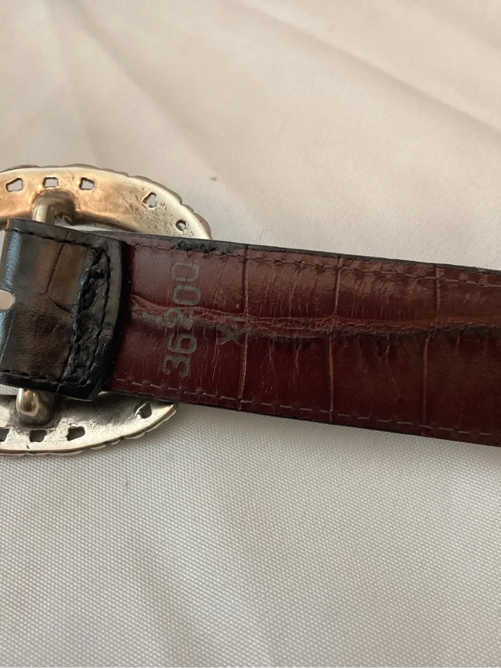Brighton Reversible Brown/Black Croc-Embossed Leather Belt with Silver Buckle XL